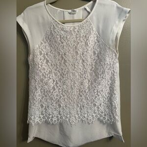White Silk and Lace Short Sleeve Blouse Club Monaco XS